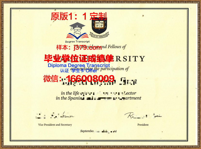 耶鲁大学毕业证图片